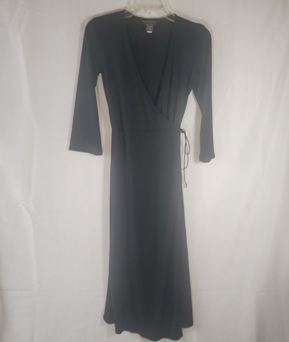 Banana Republic Black Rayon Blend V-Neck Adjustable Wrap Dress Women's Size XS
